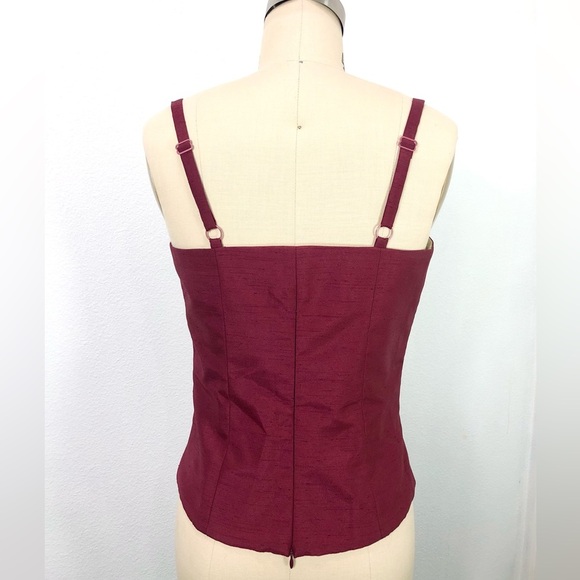 STAUD Lace Up Corset Style Silk Tank Top In Burgundy/Maroon Size M - Picture 4 of 10